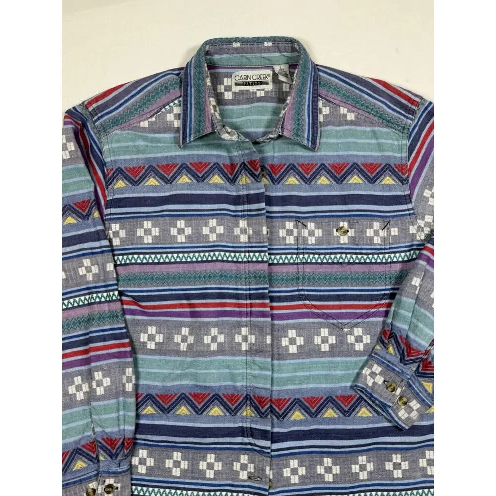 Cabin Creek Petite Southwestern‎ Vintage Style Shirt Women L Cotton Color